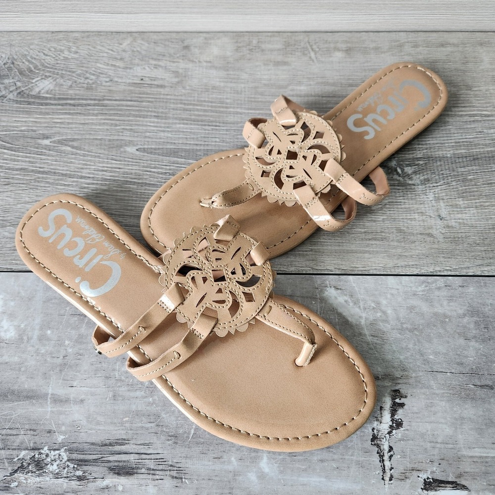 Sam Edelman Circus Women Brown Cherri Tan Faux Leather Flip Flop Sandal Size 8.5 - Picture 2 of 11